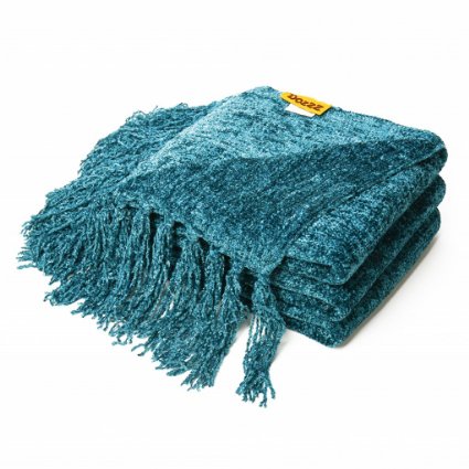 DOZZZ Decorative Throw Couch Chenille Throw Blanket Knitted Tweed Throw Sofa Cover Blanket 50 X 60 Inches, Teal