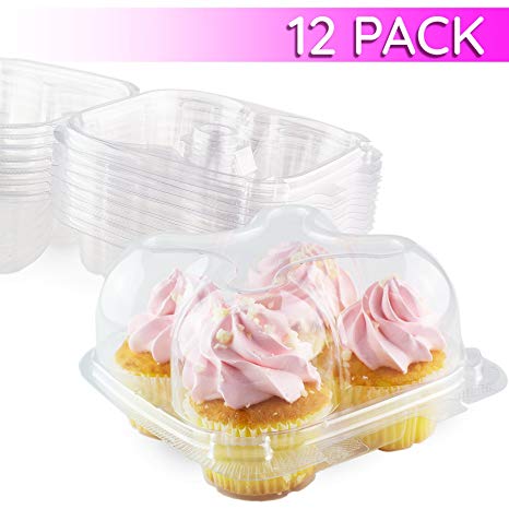 4 Cupcake Container, Cupcake Box, High Dome, Extra Sturdy and Stackable! Set of 12 …