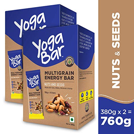 Yogabar Multigrain Energy Bars - 380gm (Nuts and Seeds, 38gm x 10 Bars) (Pack of 2)