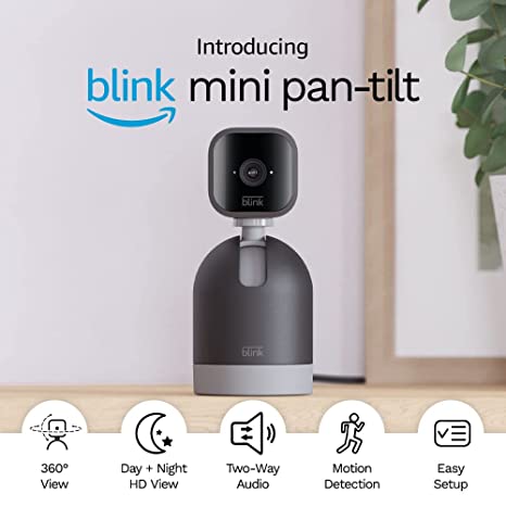 Blink Mini Pan-Tilt Camera | Rotating indoor plug-in smart security camera, two-way audio, HD video, motion detection, Works with Alexa, (Black)