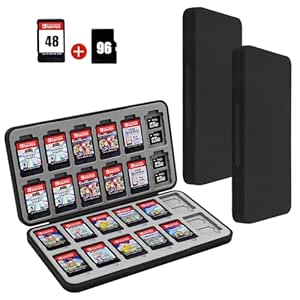 FYY Nintendo Switch Game Case (2 Pack) - Black Nintendo Switch Game Holder for Nintendo Switch Cartridge Case with 24 Game Card Slots & 48 Micro SD Card Slots, Switch Card Case- Hard Shell