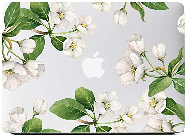 MacBook Air 13.3 Inch Case Flower, White Apple Flower Clear Case, Matte Soft-Touch Hard Shell Case Cover Model A1466 A1369 with Keyboard Cover 2010-2017