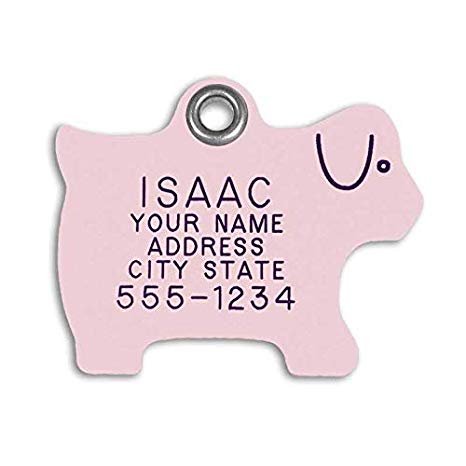 LuckyPet Pet ID Tag - Dog Shape - Custom Engraved Dog ID Tags. Pet Safety tag has Reflective Coating and is Available in Plastic, Stainless Steel and Brass.