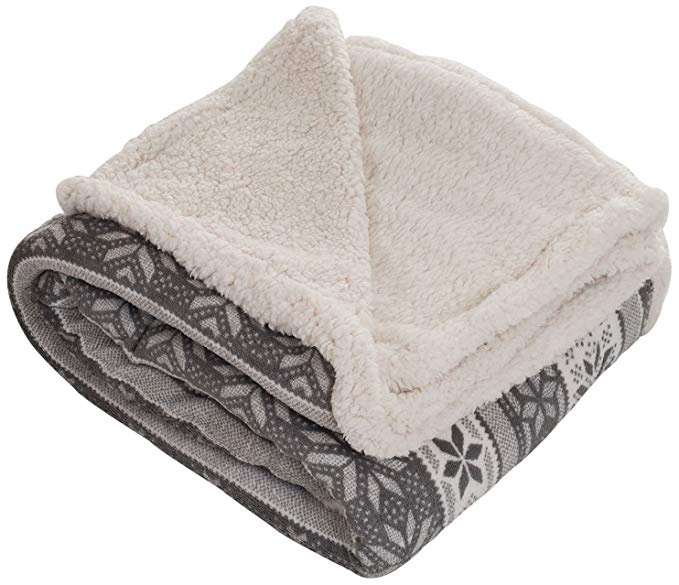 Bedford Home Throw Blanket, Fleece/Sherpa, Grey Stars
