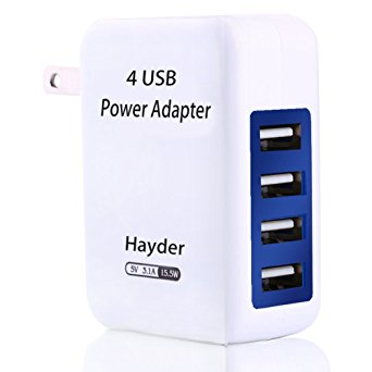 Hayder USB Wall Charger 3.1A Fast Charging Station Universal Portable Travel Wall Charger with Foldable Plug 4-Port for iPhone X/8 Plus/7 Plus, iPad/Galaxy S9 Plus/S8/S7/Note 8, HTC, Moto and More