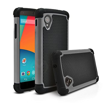 Nexus 5 Case, MagicMobile [Dual Armor Series] Hybrid Impact Resistant Google Nexus 5 Shockproof Tough Case Rugged Hard Plastic   Rubber Silicone Skin Protective Case for LG Nexus 5 - Black / Gray