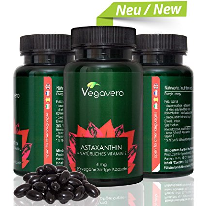 NEW: Premium Natural Astaxanthin (Hawaiian)   Vitamin E | 90 Vegan Softgels | Powerful Antioxidant Combination | Sourced from Haematococcus Pluvialis Algae | Vegan & Vegetarian by Vegavero