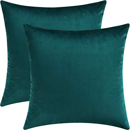 Mixhug Decorative Throw Pillow Covers, Velvet Cushion Covers, Solid Throw Pillow Cases for Couch and Bed Pillows, Teal, 20 x 20 Inches, Set of 2