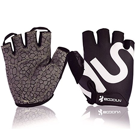 INIBUD Shock Absorbing Non Slip Abrasion Resistant Exercise Mitten Gloves Fingerless Jel Padded for Cross Training Gym Workout Exercise Cycling