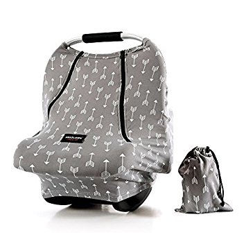 Baby Car Seat Covers-AMAZLINEN Multifunctional Infant Carseat Canopy For Boys Girls,Insect Free Stretchy Breathable Adjustable Peep Window Universal Fit Gray "Arrowshower"