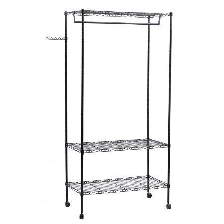 SONGMICS Heavy Duty Garment Rack with Top and Bottom Shelves Rolling Clothes Rack, Black ULGR45P