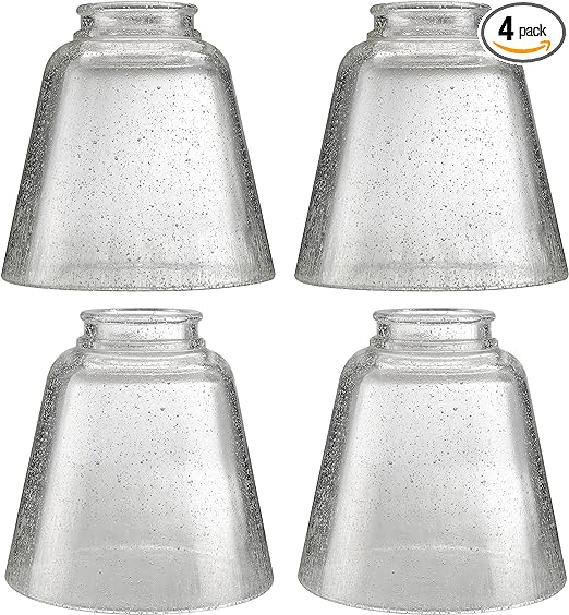 Aspen Creative 23174-60-4, Transitional Clear Seeded Ceiling Fan Replacement Glass Shade, 2-1/8" Fitter, Size: 4-3/4" D x 4-3/4" H, 4Pcs/Pack
