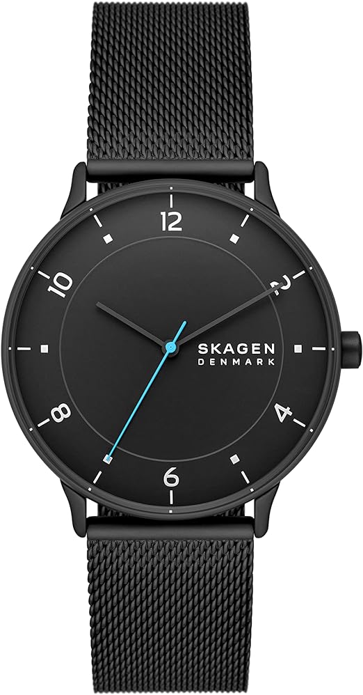 Skagen Men's Riis Three-Hand Midnight Black Stainless Steel Mesh Band Watch (Model: SKW6886)