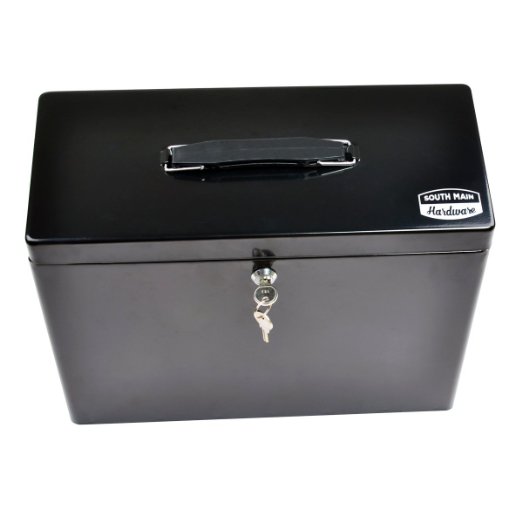 South Main Hardware 810175 Lockable Steel Security Filing Box, Large, Black