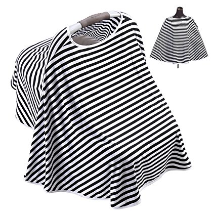 YIHANG 360° FULL COVERAGE Nursing Cover for Breastfeeding - Luxurious, Baby Car Seat Cover & Drawstring Carry Bag Shower Gift Breathable Stretchy Infant Car seat Canopy Covers (Black Pinstripe)