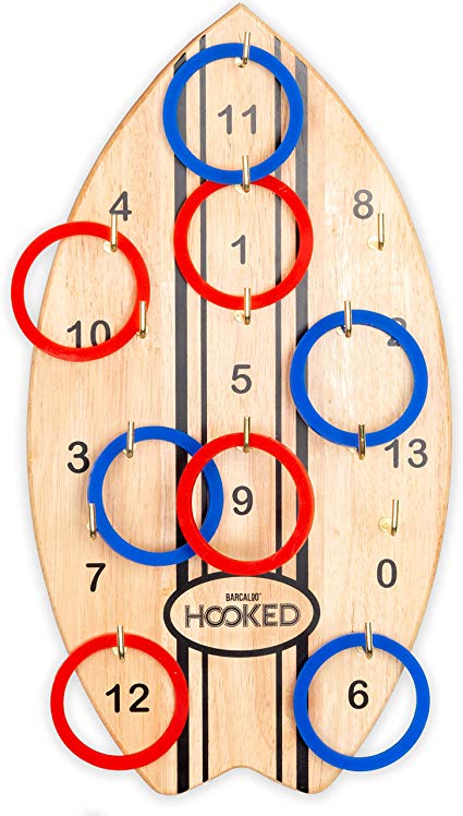 Hooked - Hook and Ring Game for Adults & Kids - Includes 13 Metal Hooks and 12 Rubber Rings