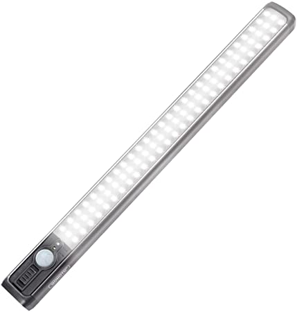 Rechargeable led Under Cabinet Lights Wireless 2500mAh Battery Powered led Closet Lights 4W Natural White 84 LEDs Motion Sensor Magnetic Night bar for Kitchen,Wardrobe, Stairway 3 Modes (ON/Off/AUTO)