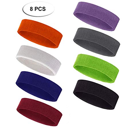 Outton Ultra Soft Headband Men's Women's Sport Stretchy Elastic Sweatband Fashion for Outdoor Activity-Tennis, Basketball, Running, Gym, Working Out 8 PCS Mixed Color