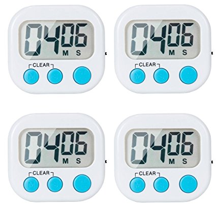 4 Pack Digital Kitchen Timer Magnetic Back And ON/OFF Switch,Minute Second Count Up Countdown