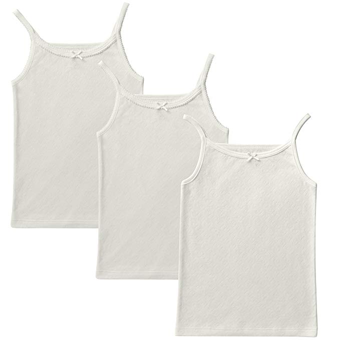Amoureux Girls Cami Undershirts- Tagless Cotton Tank Tops-Ivory Pointelle, 3 Pk