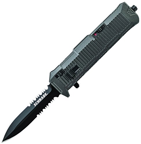 Schrade SCHOTF8BS OTF Assist, Finger Actuator, Black 40% Serrated Spear Point Blade AUS-8, No Ship CA, NY, MA, Box Packaging