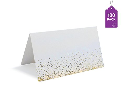 SEATING PLACE CARDS Pack of 100, Gold Hearts Hot Stamped, Folded Tent Cards 2" x 3.5" Perfect for WEDDINGS, SHOWERS, BANQUETS, PARTYS and other EVENTS!! #1 Seller!! Ships PRIME