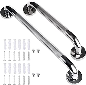 12 Inch &16 Inch Stainless Steel Chrome Shower Grab Bar, ZUEXT Bathroom Balance Bar, Safety Hand Rail Support, Handicap Elderly Injury Senior Bath Assist Handle