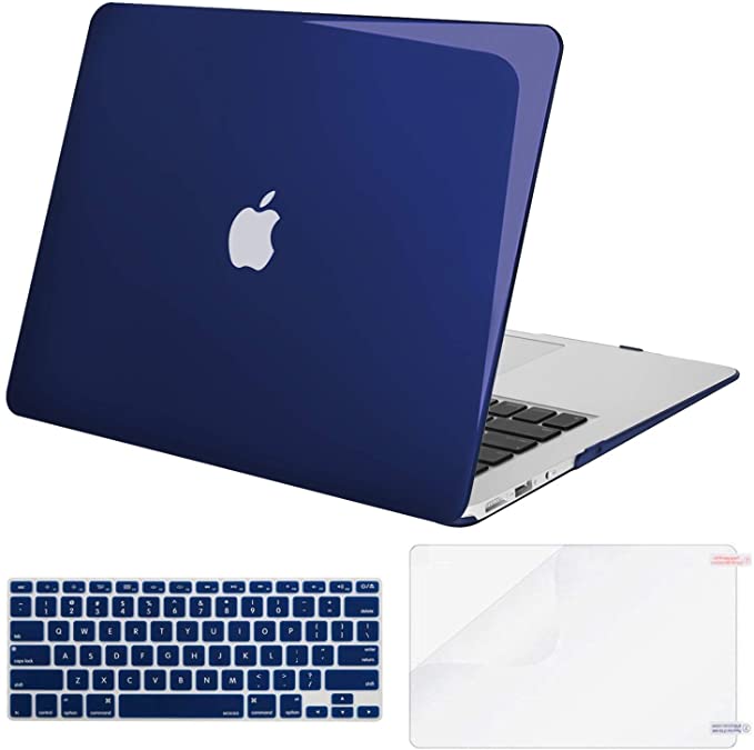 MOSISO Plastic Hard Shell Case & Keyboard Cover & Screen Protector Only Compatible with MacBook Air 13 inch (Models: A1369 & A1466, Older Version 2010-2017 Release), Crystal Navy Blue