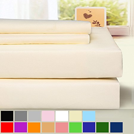 BLC Bed Sheet Set, Hypoallergenic Microfiber 4-piece sheets with 18-Inch Deep Pocket (King, Ivory)