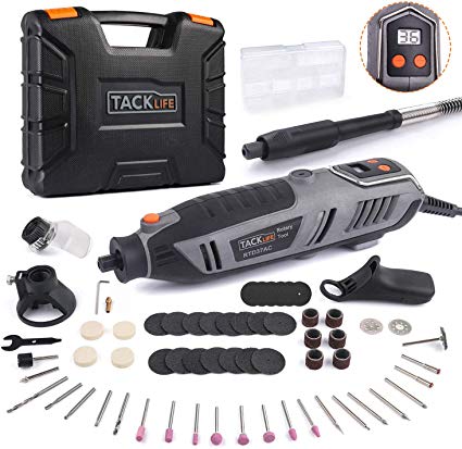 TACKLIFE Rotary Tool Kit 1.8 Amp Power with LCD Display 4 Attachment Including Flex Shaft, Shield, Grip and Cutting Guide, 61 Accessories Perfect for Crafting Projects and Home Improvement-RTD37AC