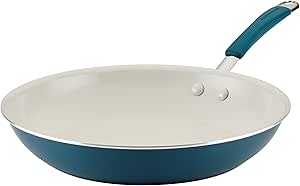 Rachael Ray Cucina Ceramic Nonstick Frying Pan/Skillet, 12.5 Inch Non Stick Open Fry Pan, Dishwasher Safe - Marine Blue