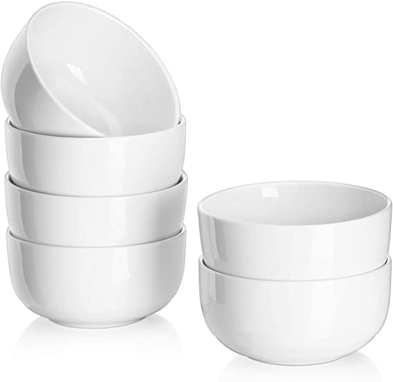 DOWAN 22 Ounce Cereal Bowls, White Bowls Set for Soup, Desserts, Ice Creams, 6 Packs, White