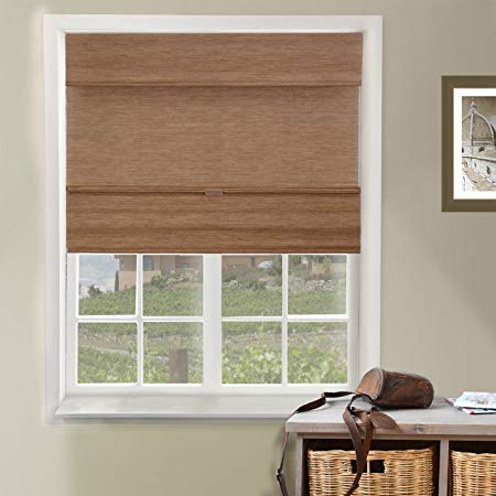 CHICOLOGY Cordless Magnetic Roman Shades Privacy Fabric Window Blind 31" W X 64" H Jamaican Truffle (Natural Woven)