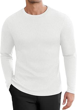 Ekouaer Men's Long Sleeve Shirts Honeycomb Waffle Pullover Sweater Crewneck Thermal Tops Lightweight Undershirts