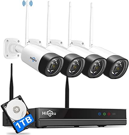 [2K 2-Way Audio]Hiseeu 3MP Wireless Security Camera System,8CH NVR Wireless CCTV Camera System,4x3MP Waterprooof WiFi IP Cameras,Plug&Play,Motion Detection,Email&App Alert,Remote View,1TB HDD Include