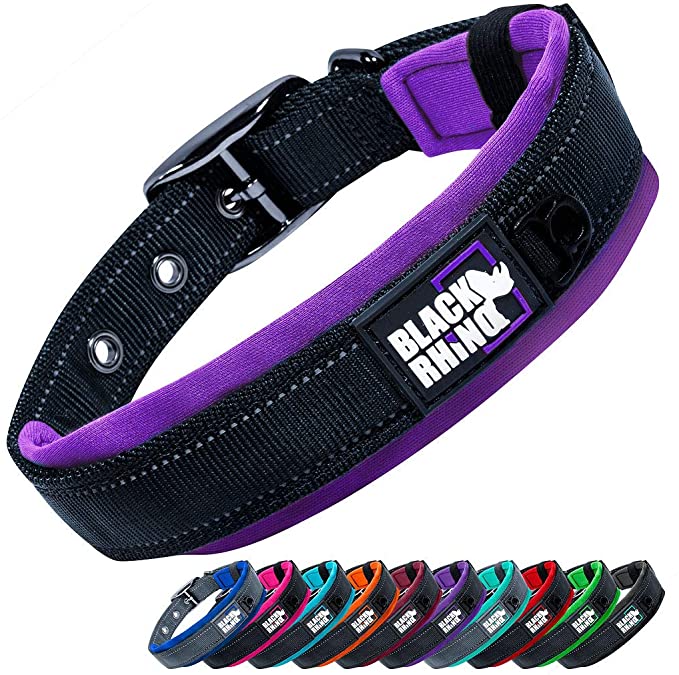 Black Rhino - The Comfort Collar Ultra Soft Neoprene Padded Dog Collar for All Breeds - Heavy Duty Adjustable Reflective Weatherproof (Medium, Purple/Bl)