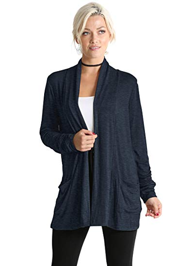 Simlu Long Sleeve Lightweight Cardigan Sweater for Women with Pockets Reg. and Plus Size- Made in USA
