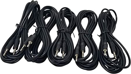 YCS Basics 5 Pack 12 Foot 3.5mm Male to Male Stereo Audio Cable Headp-Hone/Phone / MP3 Cable for Your Car AUX Port, Smartphone, Tablet