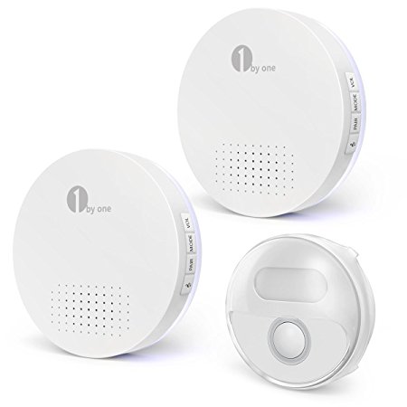 Wireless Doorbell, 1byone Contemporary Round Doorbell Operating at 500 feet 2 Receivers and 1 Push Button, White