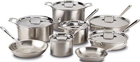 All-Clad BD005714 D5 Brushed 18/10 Stainless Steel 5-Ply Bonded Dishwasher Safe Cookware Set, 14-Piece, Silver