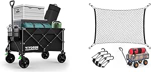 VIVOSUN Collapsible Folding Wagon and Cargo Net for Garden Wagon, 36" X 30" Heavy Duty Nylon Netting with Storage Bag for Folding Wagon, Beach Cart, Garden Cart, Trolley Cart, Black