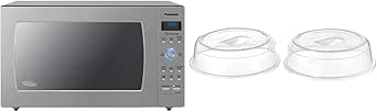 Panasonic Oven with Cyclonic Wave Inverter Technology, 1250W, 2.2 cu.ft. Countertop Microwave (Stainless Steel/Silver), Stainless & Nordic Ware Splatter Microwave Cover, 10-Inch (Pack of 2), Clear