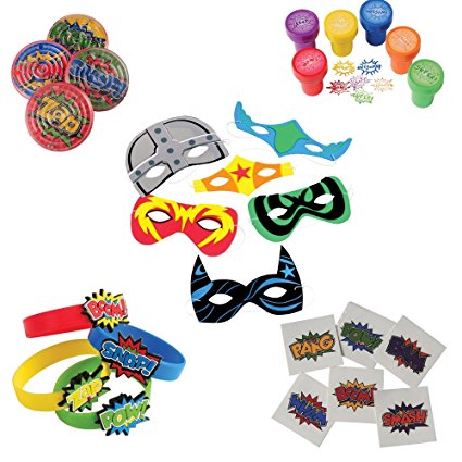 Superhero Toy Party Favor Supplies Set for 12 Bundle 192 Pieces Mask Puzzle Bracelet