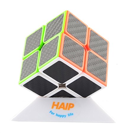 Magic Cube, Haip 2x2x2 Carbon Fiber Sticker Speed Cube Magic Cube Black (Base Holder/Bag Included)