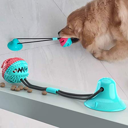 Update Dog Rope Ball with Suction Cup, Teeth Cleaning Dog Chew Toy, Food Dispensing Dog Toys