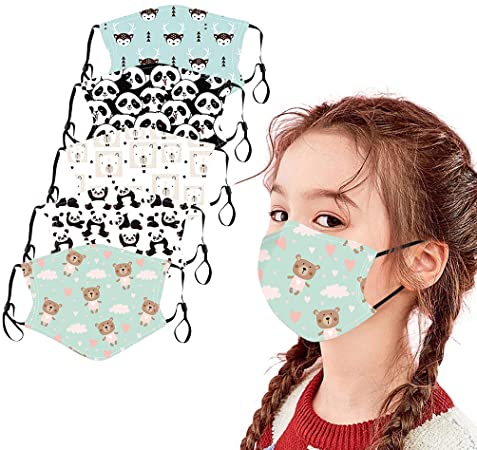 5PCS Children Kids Washable Reusable Adjustable 𝓶𝓪𝓼𝓴, Dinosaur Cartoons Printed Outdoor Cotton Face Mouth Dustproof Bandanas Wrap Protection for Anti-Haze Air Pollution (#032)
