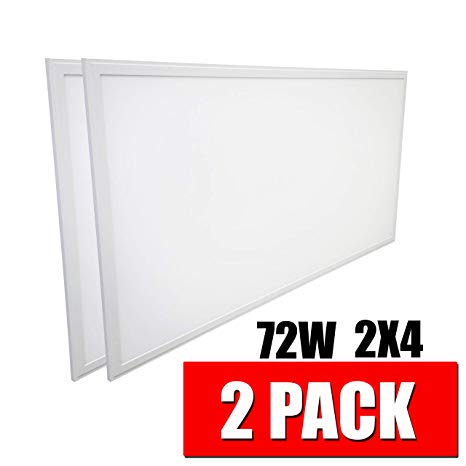 Dynamics 2x4 LED Troffer Panel Light, 7920 Lumens, 72 Watts, 0-10v Dimmable, Non Flicker, White Frame, 5000K. Ready for Residential and Commercial use. with 5 Year Warranty | 2 Pack