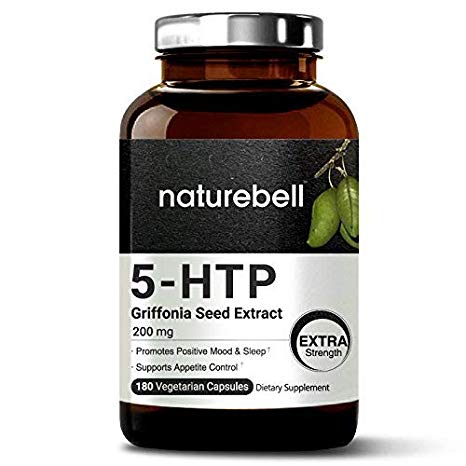 Maximum Strength 5-HTP 200mg, 180 Veg Capsules, Griffonia Seed Extract, Powerfully Promotes Positive Mood & Sleep, Non-GMO, Vegan Friendly and Made in USA