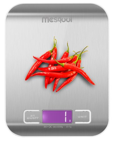 Mesqool 11lb/5kg Digital Touch Kitchen Food Scale with Stainless Steel Platform and LCD Display (Silver)