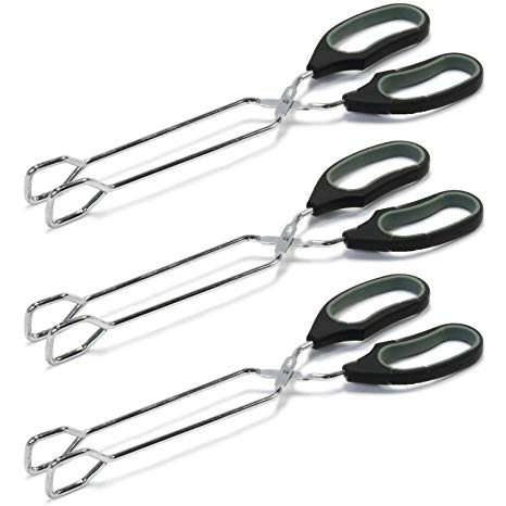 Chef Craft 21591 1-Piece Tongs with Straight Working Ends, Black, 12-Inch 3 Pack